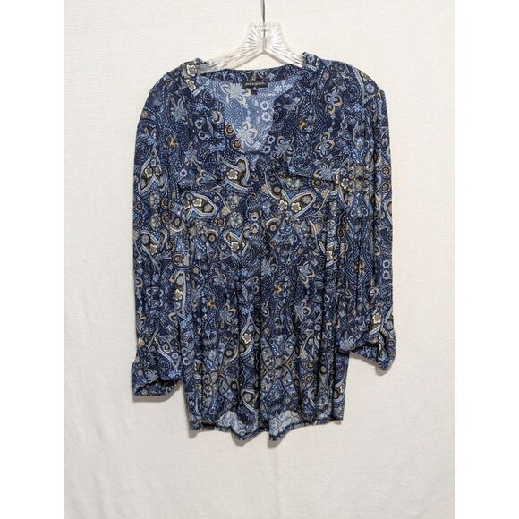 Women's Ava & Grace Double Breast Pocket Long Sleeve Shirt Blue Floral Size XL - Picture 1 of 8